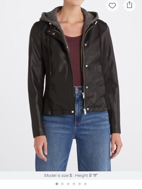 Mo-Ka Mariam Moto Women’s Black Faux Leather Hooded Jacket